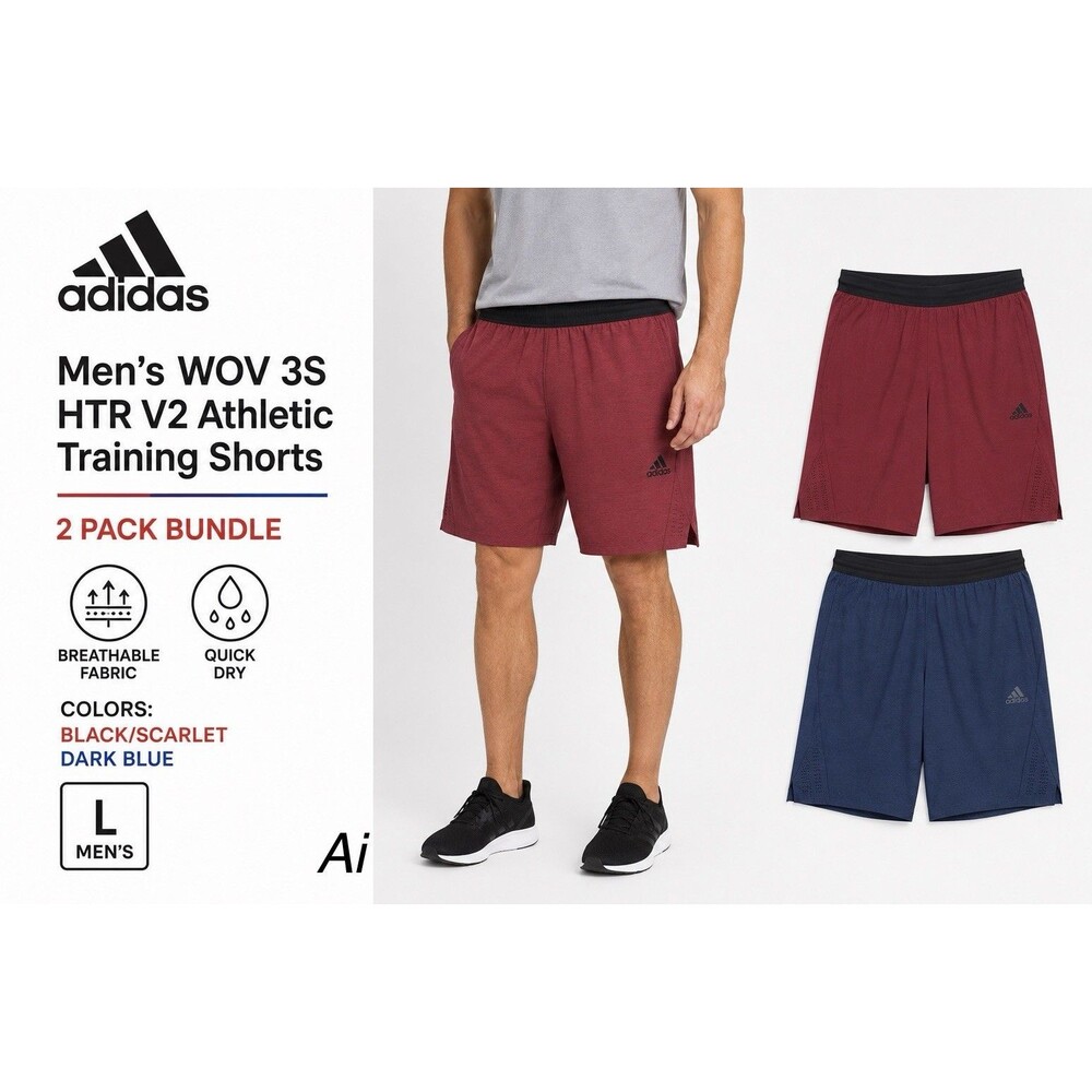 Adidas Qty 2 Aeroready Training Shorts Men’s Large (34-36)Red /Blue Lightweight